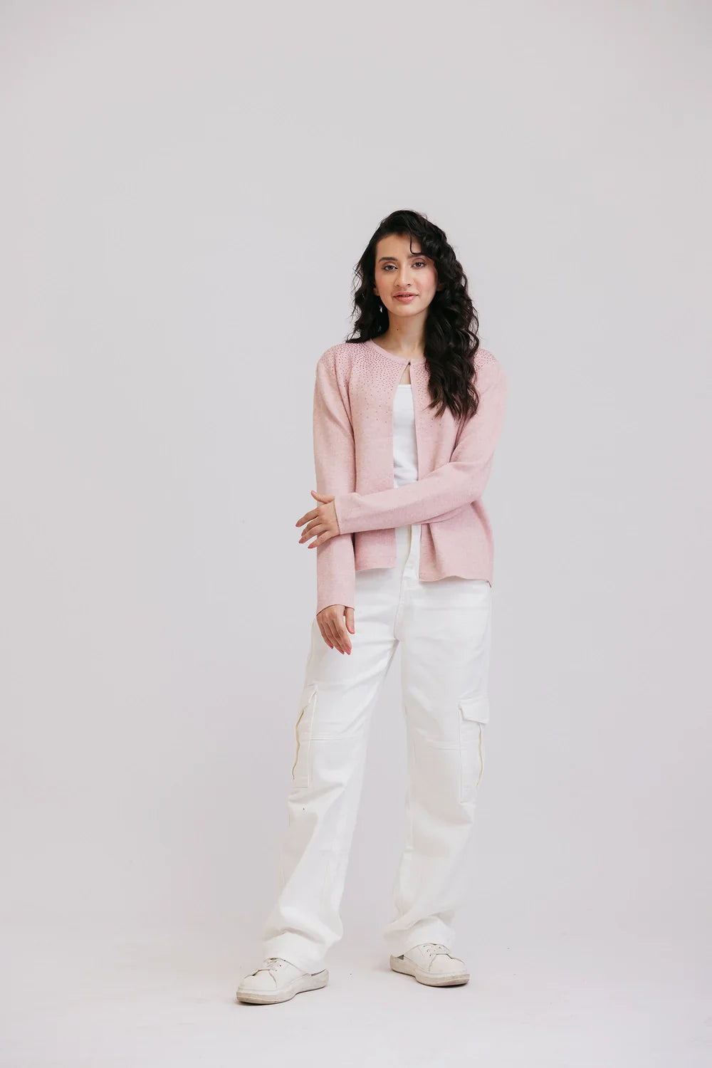 Picture of Ellena - Full Sleeves Round Neck Cardigan Sweater - Available at Raja Sahib
