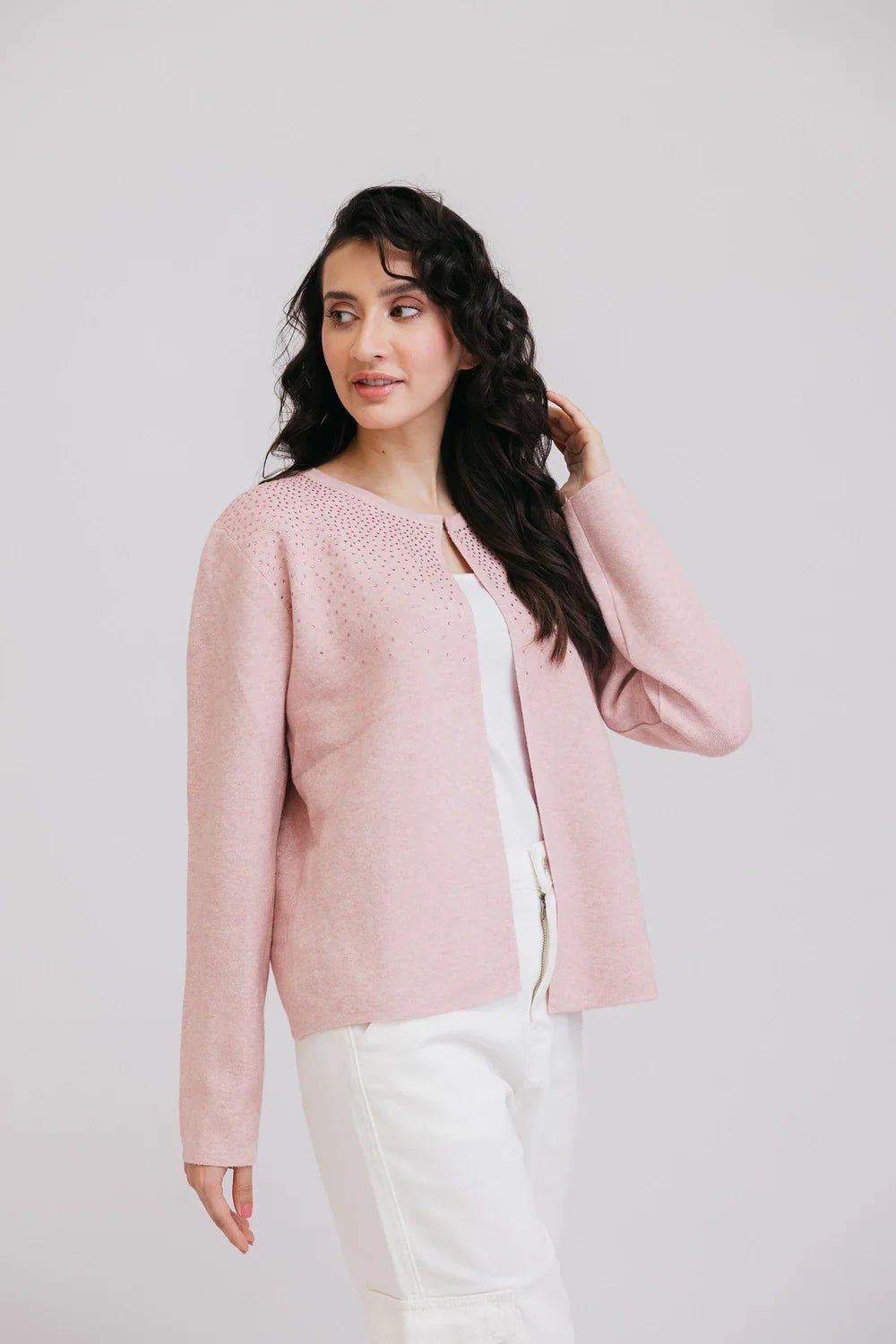 Picture of Ellena - Full Sleeves Round Neck Cardigan Sweater - Available at Raja Sahib