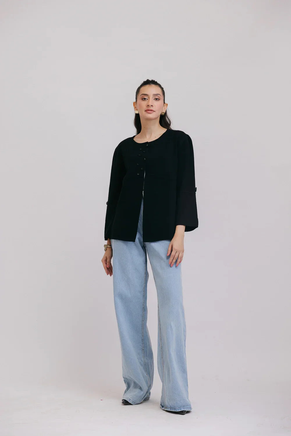 Picture of Ellena - Full Sleeves Round Neck Cardigan Sweater - Available at Raja Sahib