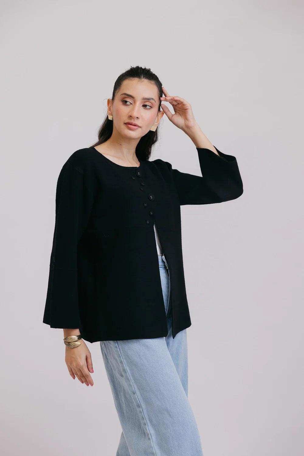 Picture of Ellena - Full Sleeves Round Neck Cardigan Sweater - Available at Raja Sahib