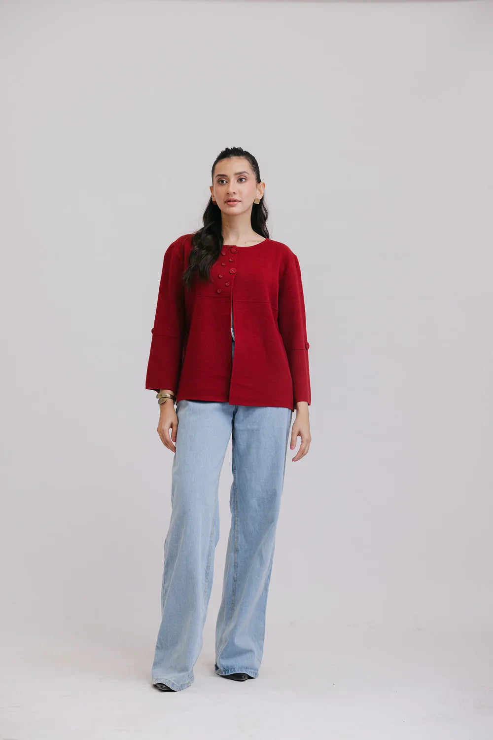 Picture of Ellena - Full Sleeves Round Neck Cardigan Sweater - Available at Raja Sahib
