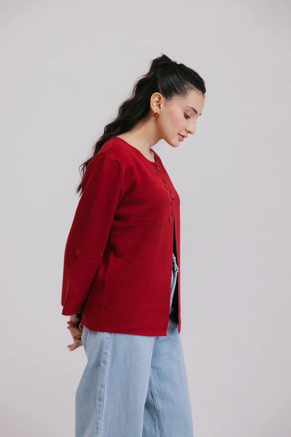 Picture of Ellena - Full Sleeves Round Neck Cardigan Sweater - Available at Raja Sahib
