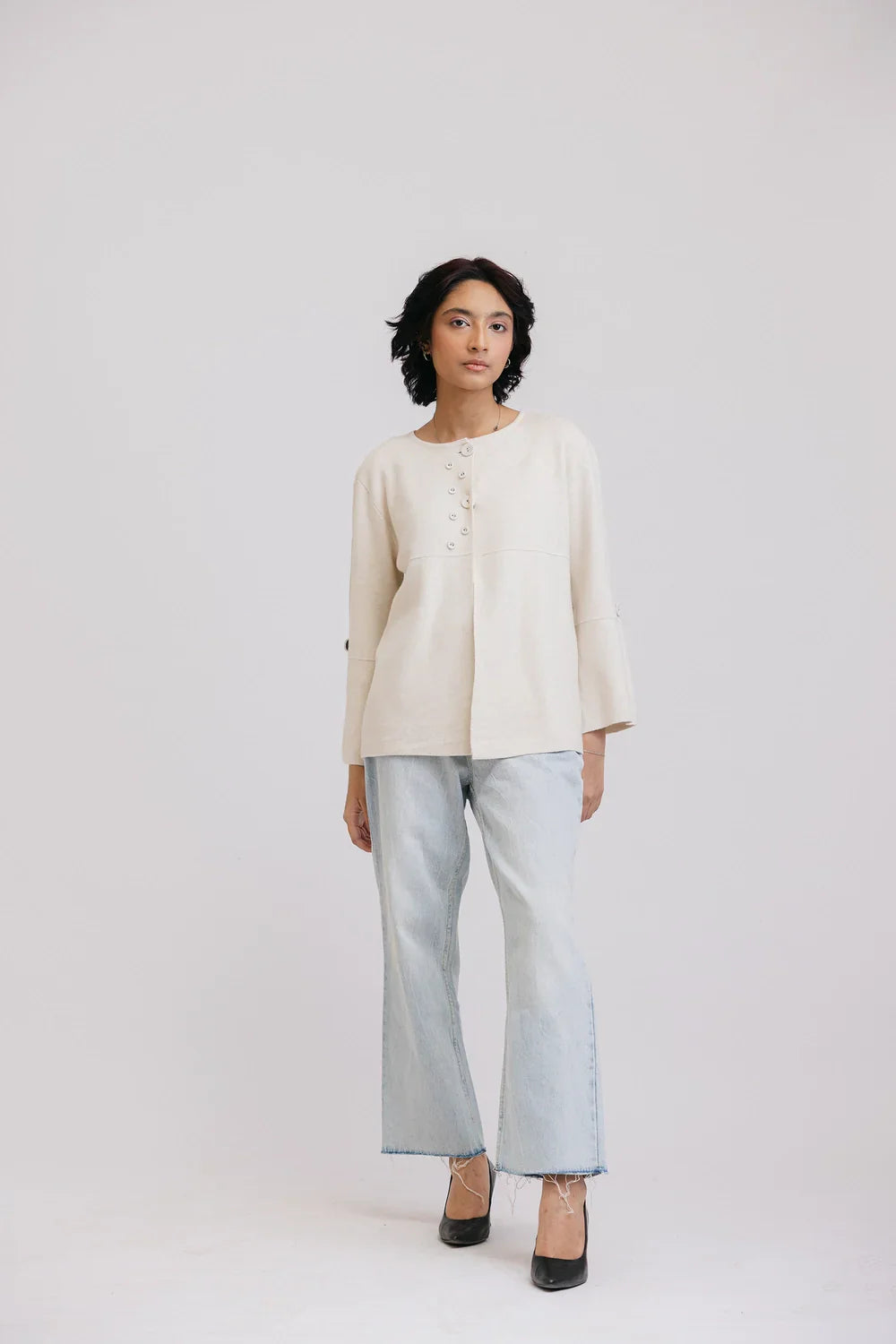 Picture of Ellena - Full Sleeves Round Neck Cardigan Sweater - Available at Raja Sahib