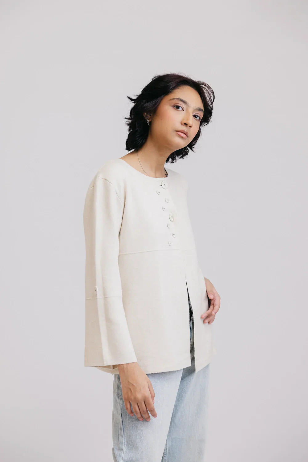 Picture of Ellena - Full Sleeves Round Neck Cardigan Sweater - Available at Raja Sahib