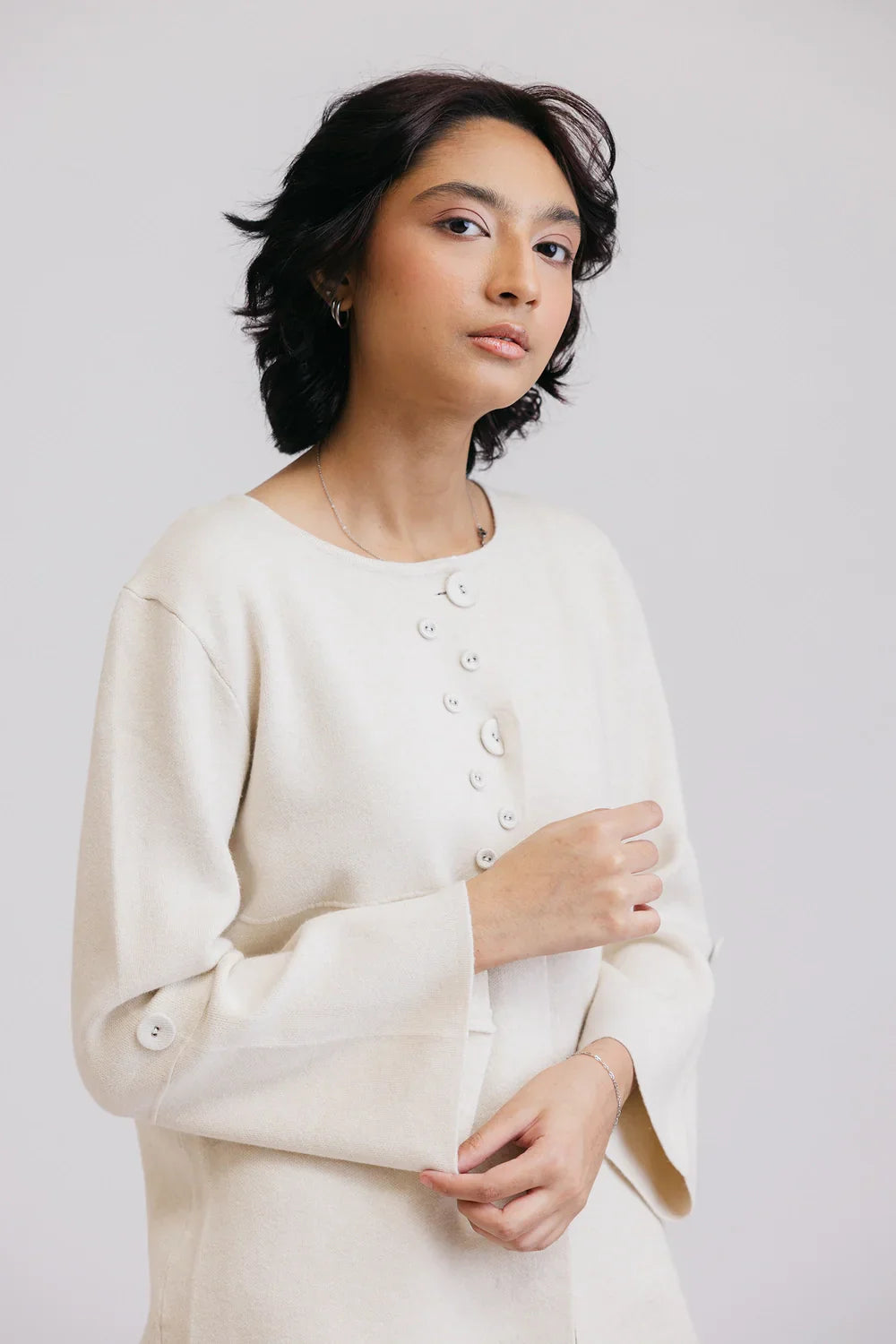 Picture of Ellena - Full Sleeves Round Neck Cardigan Sweater - Available at Raja Sahib