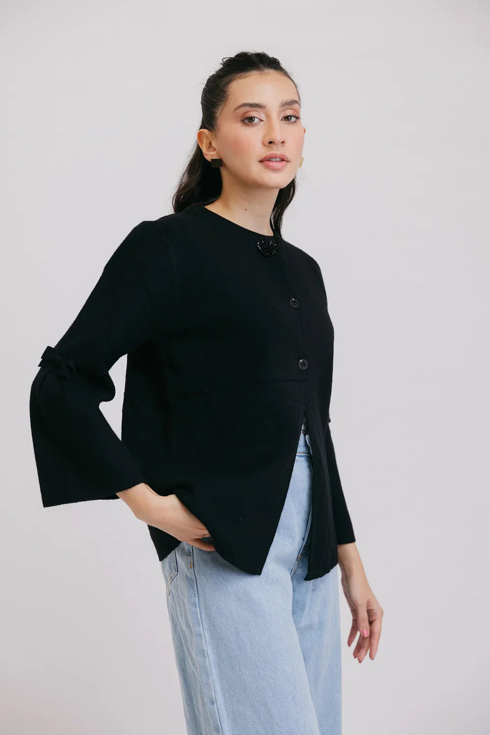 Picture of Ellena - Full Sleeves Round Neck Cardigan Sweater - Available at Raja Sahib