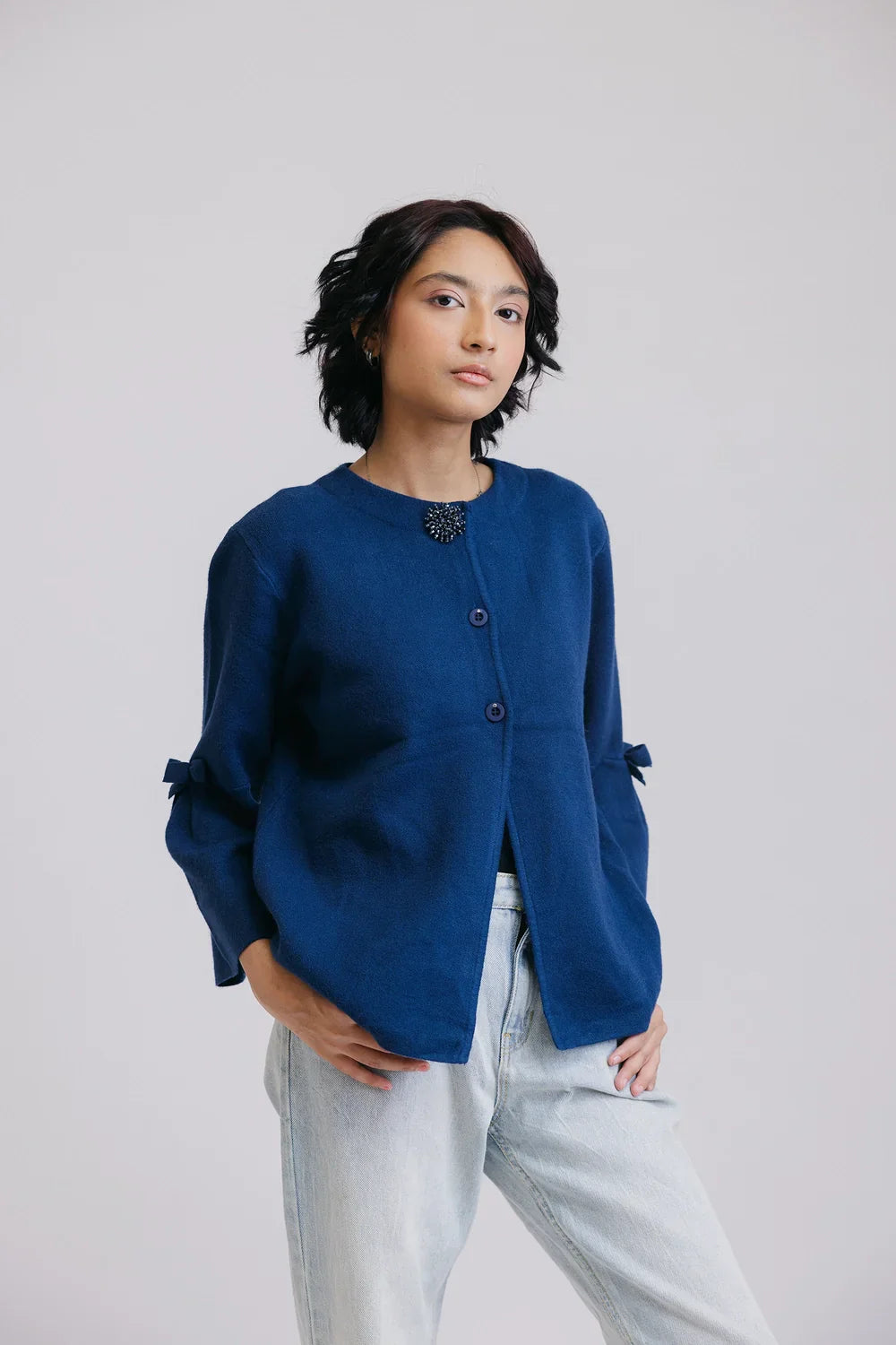 Picture of Ellena - Full Sleeves Round Neck Cardigan Sweater - Available at Raja Sahib