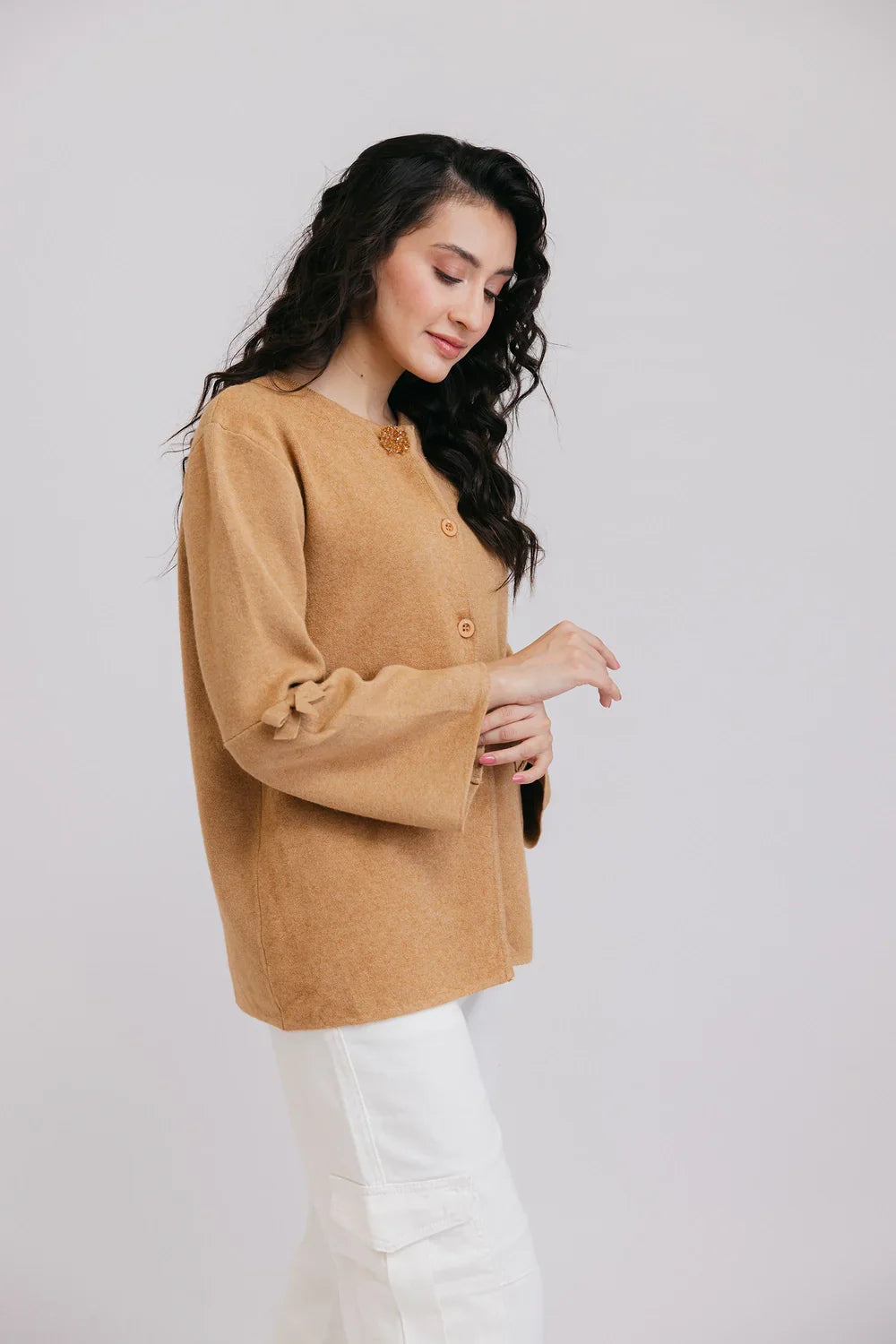 Picture of Ellena - Full Sleeves Round Neck Cardigan Sweater - Available at Raja Sahib
