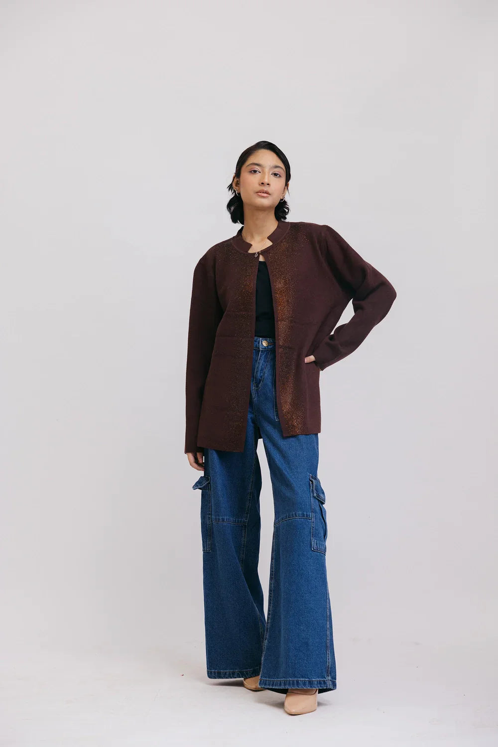 Picture of Ellena - Full Sleeves Round Neck Cardigan Sweater - Available at Raja Sahib