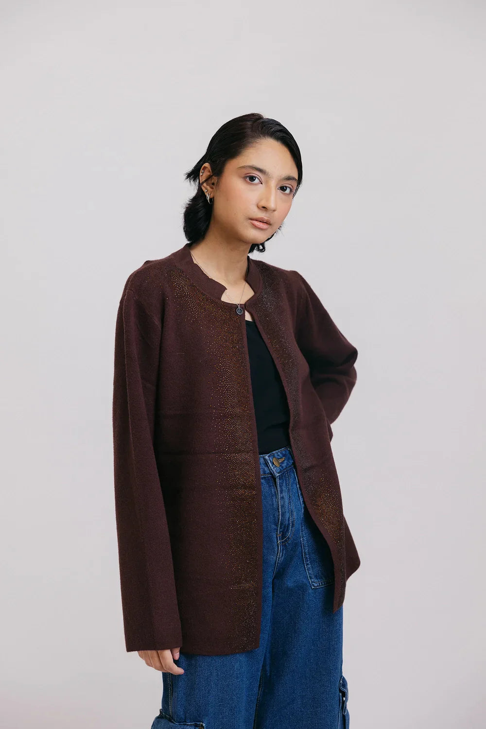 Picture of Ellena - Full Sleeves Round Neck Cardigan Sweater - Available at Raja Sahib