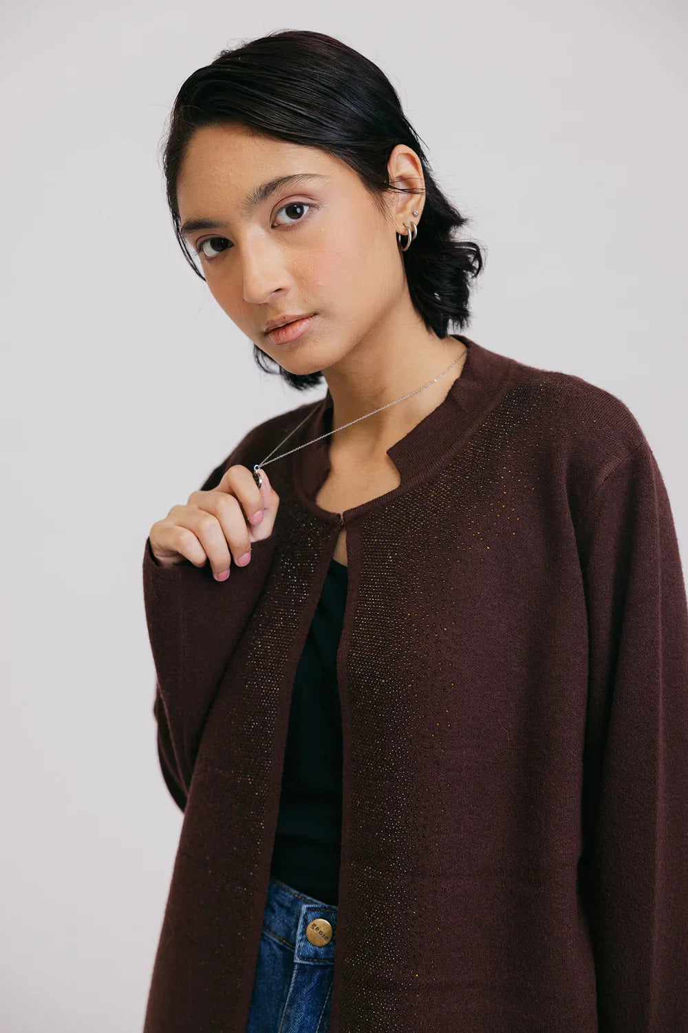 Picture of Ellena - Full Sleeves Round Neck Cardigan Sweater - Available at Raja Sahib