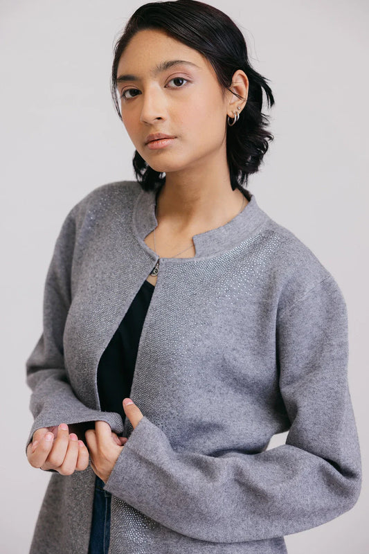 Picture of Ellena - Full Sleeves Round Neck Cardigan Sweater - Available at Raja Sahib