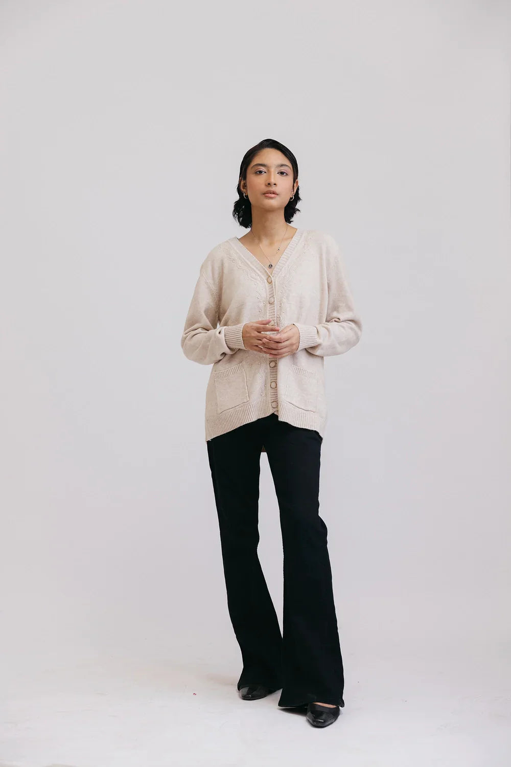Picture of Ellena - Full Sleeves V-Neck Cardigan Sweater - Available at Raja Sahib
