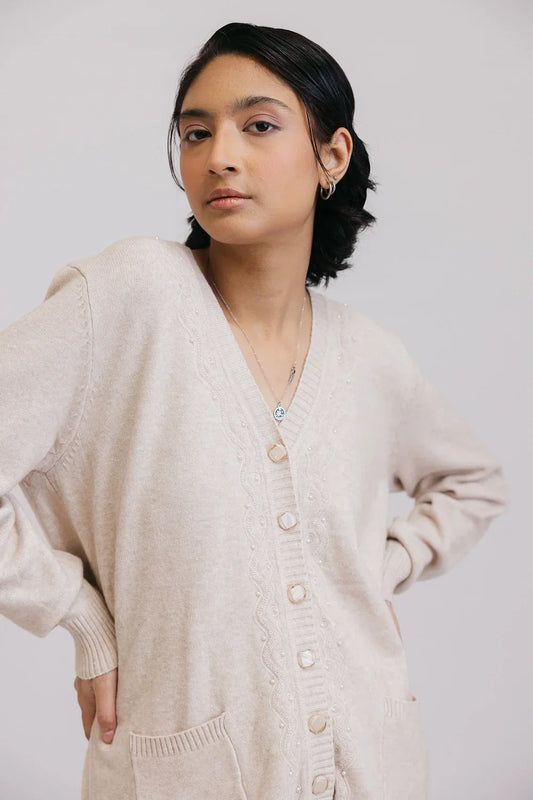 Picture of Ellena - Full Sleeves V-Neck Cardigan Sweater - Available at Raja Sahib