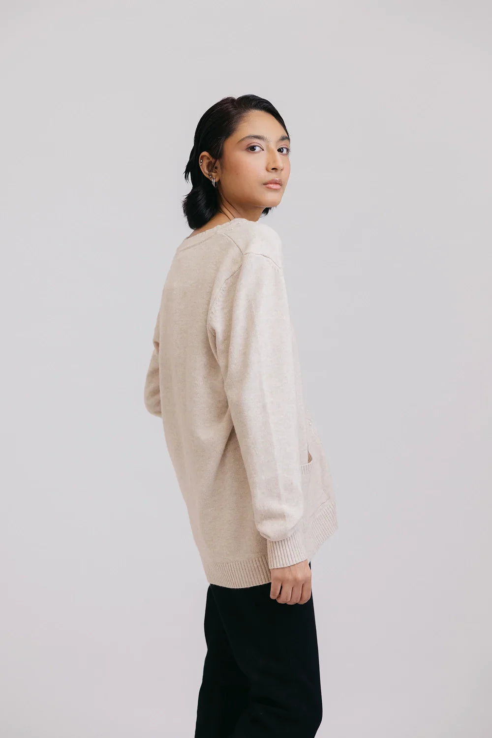 Picture of Ellena - Full Sleeves V-Neck Cardigan Sweater - Available at Raja Sahib