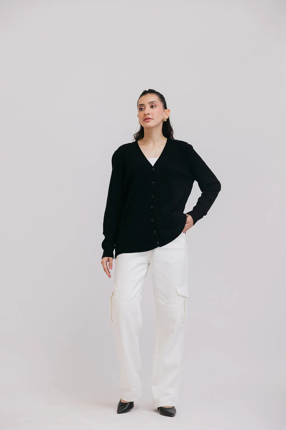 Picture of Ellena - Full Sleeves V-Neck Cardigan Sweater - Available at Raja Sahib