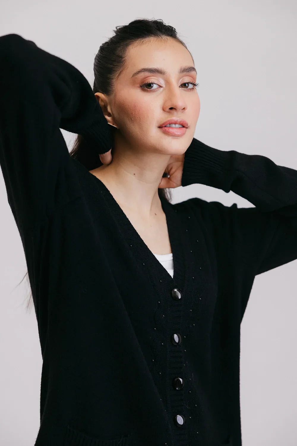 Picture of Ellena - Full Sleeves V-Neck Cardigan Sweater - Available at Raja Sahib
