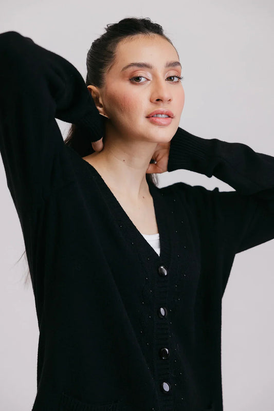 Picture of Ellena - Full Sleeves V-Neck Cardigan Sweater - Available at Raja Sahib