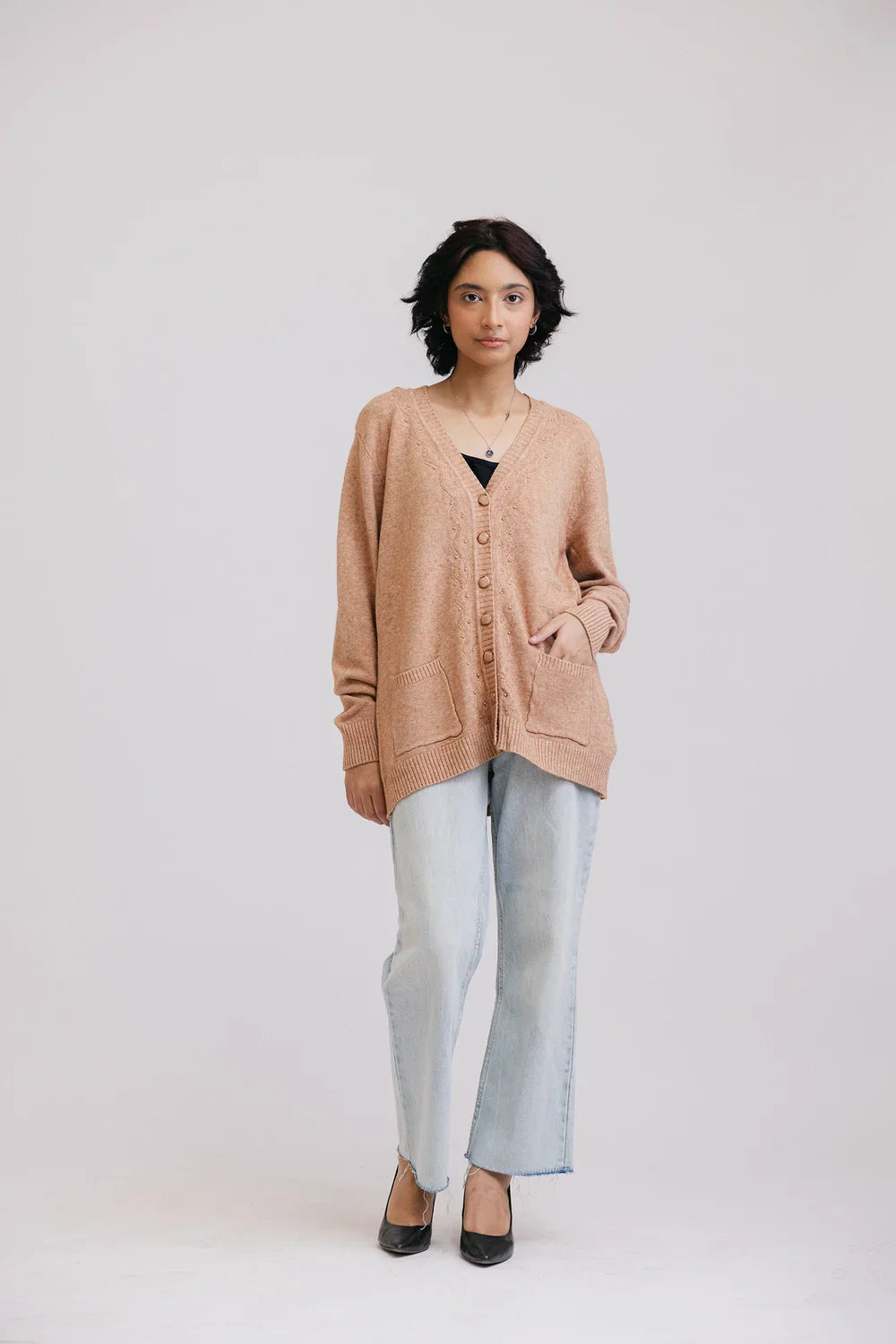 Picture of Ellena - Full Sleeves V-Neck Cardigan Sweater - Available at Raja Sahib
