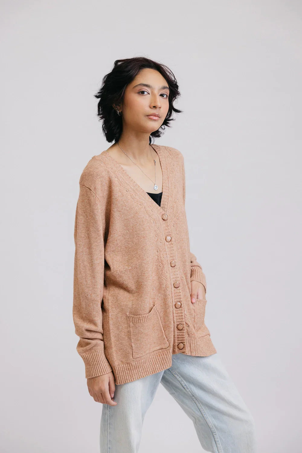 Picture of Ellena - Full Sleeves V-Neck Cardigan Sweater - Available at Raja Sahib