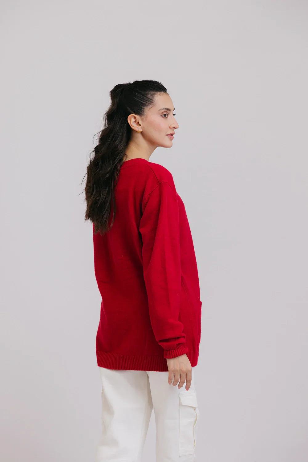 Picture of Ellena - Full Sleeves V-Neck Cardigan Sweater - Available at Raja Sahib