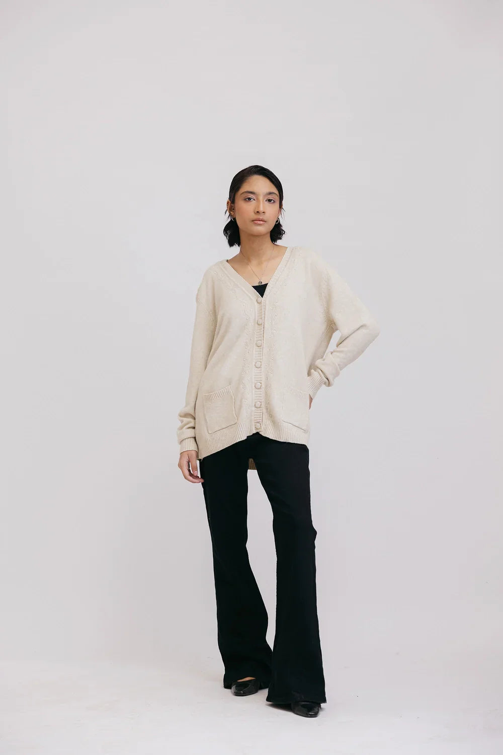Picture of Ellena - Full Sleeves V-Neck Cardigan Sweater - Available at Raja Sahib