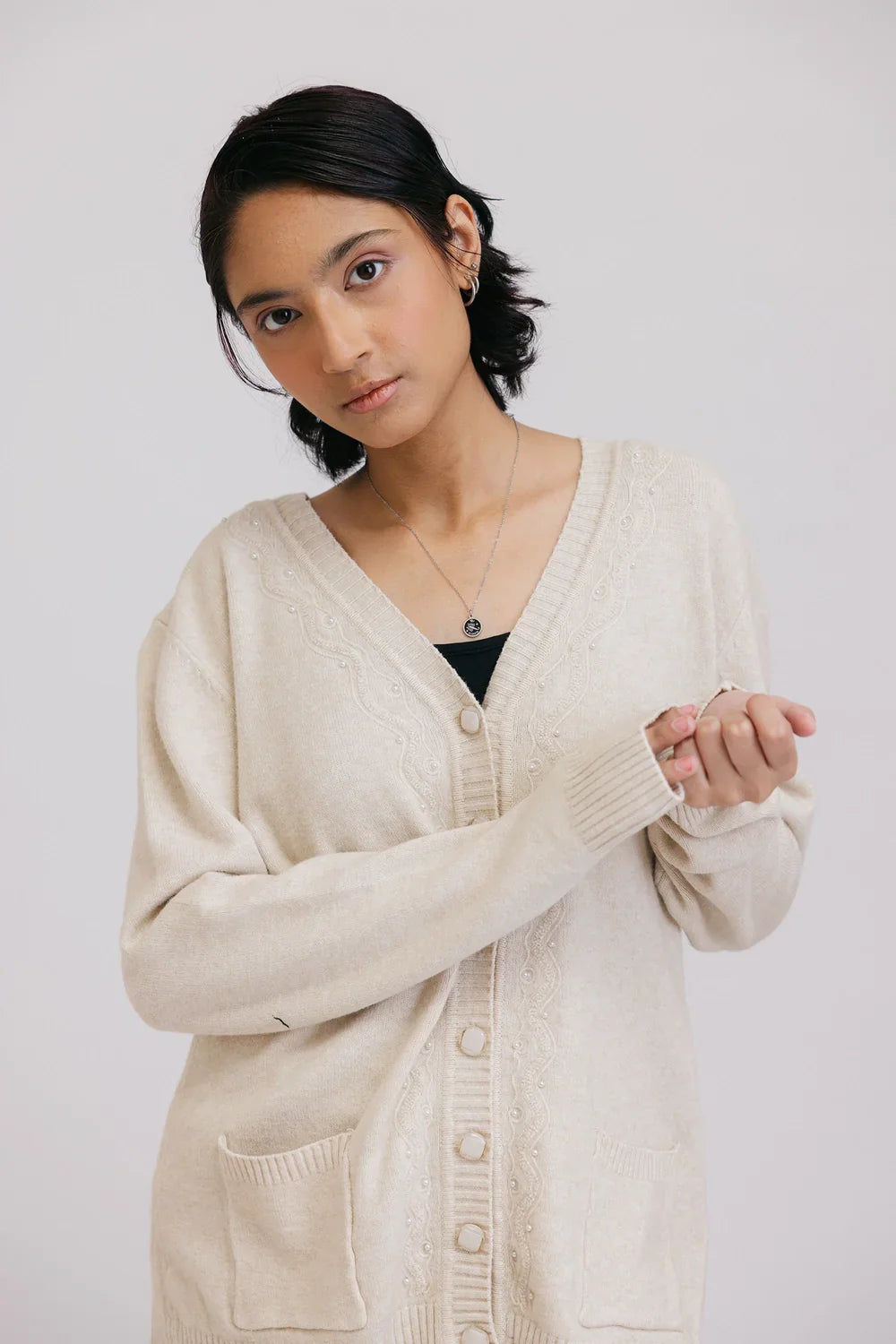 Picture of Ellena - Full Sleeves V-Neck Cardigan Sweater - Available at Raja Sahib