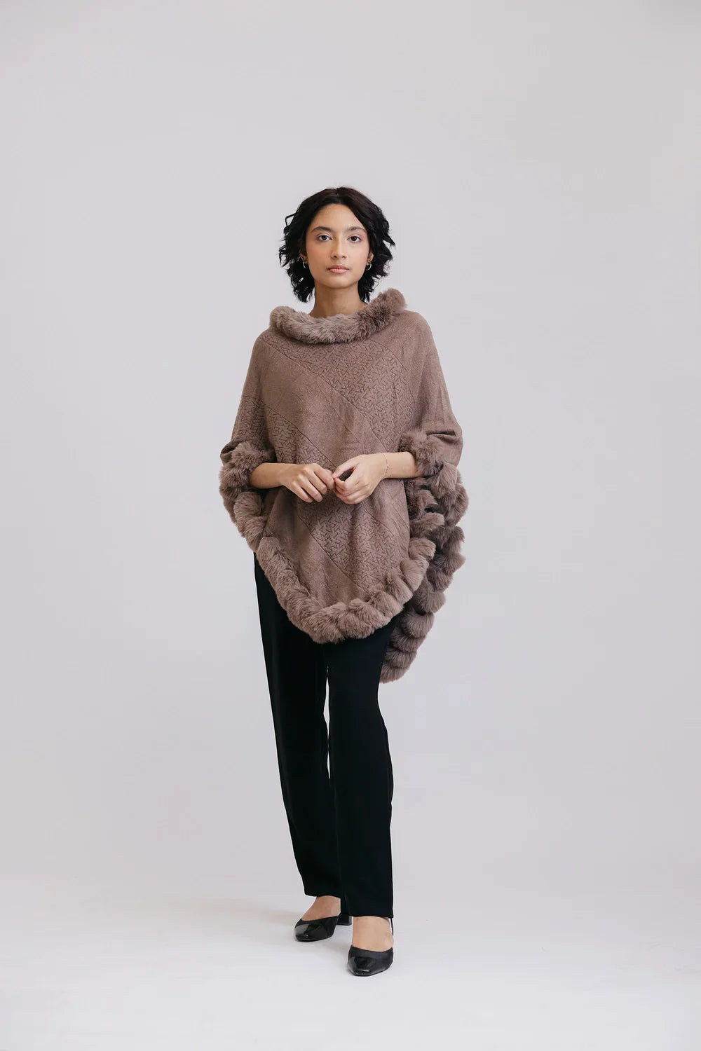 Picture of Ellena - Faux Fur Pullover Poncho - Available at Raja Sahib
