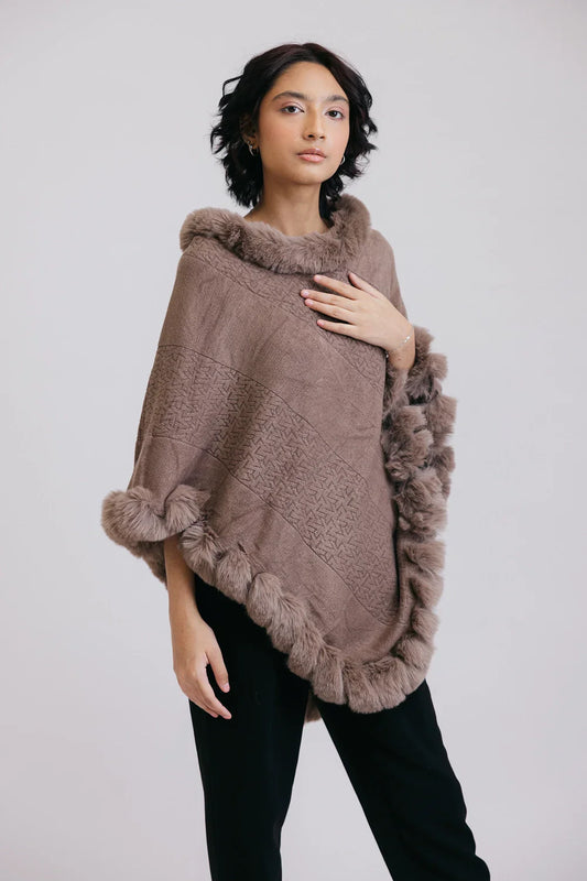Picture of Ellena - Faux Fur Pullover Poncho - Available at Raja Sahib
