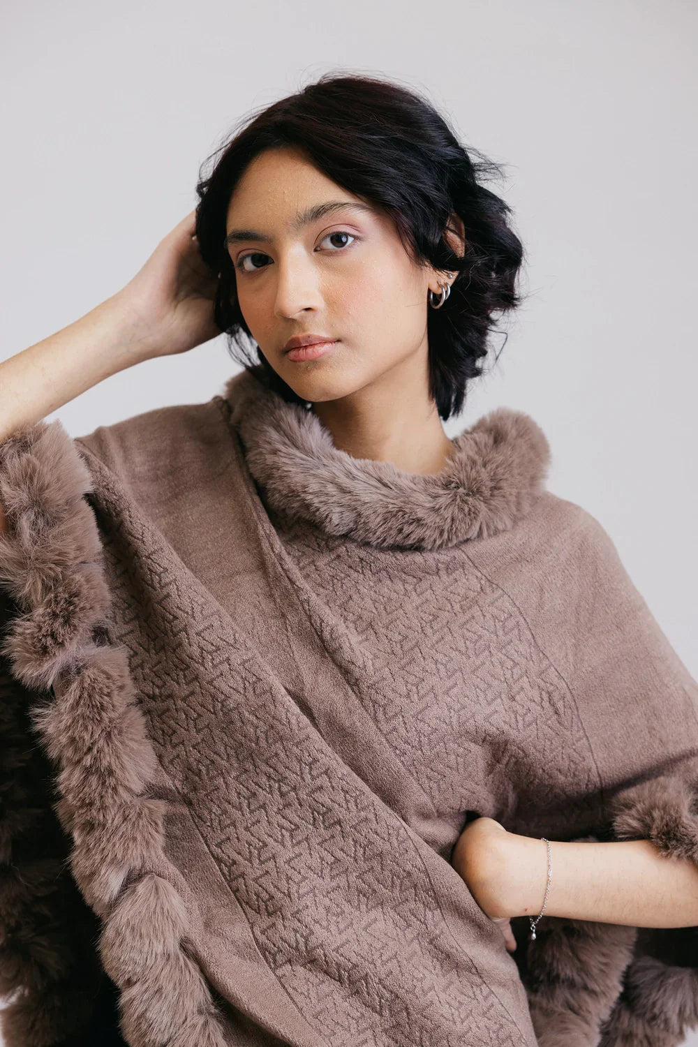 Picture of Ellena - Faux Fur Pullover Poncho - Available at Raja Sahib