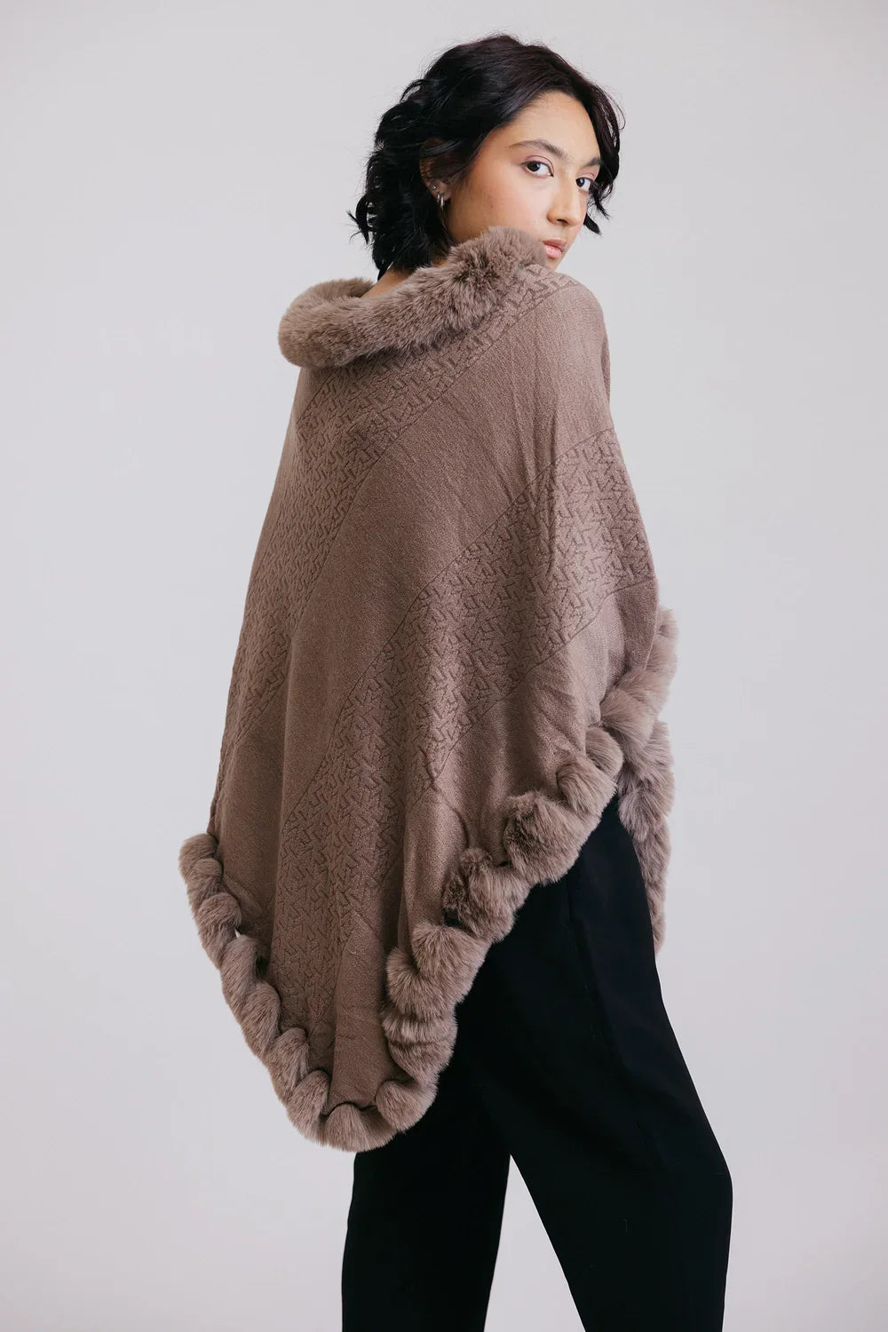 Picture of Ellena - Faux Fur Pullover Poncho - Available at Raja Sahib