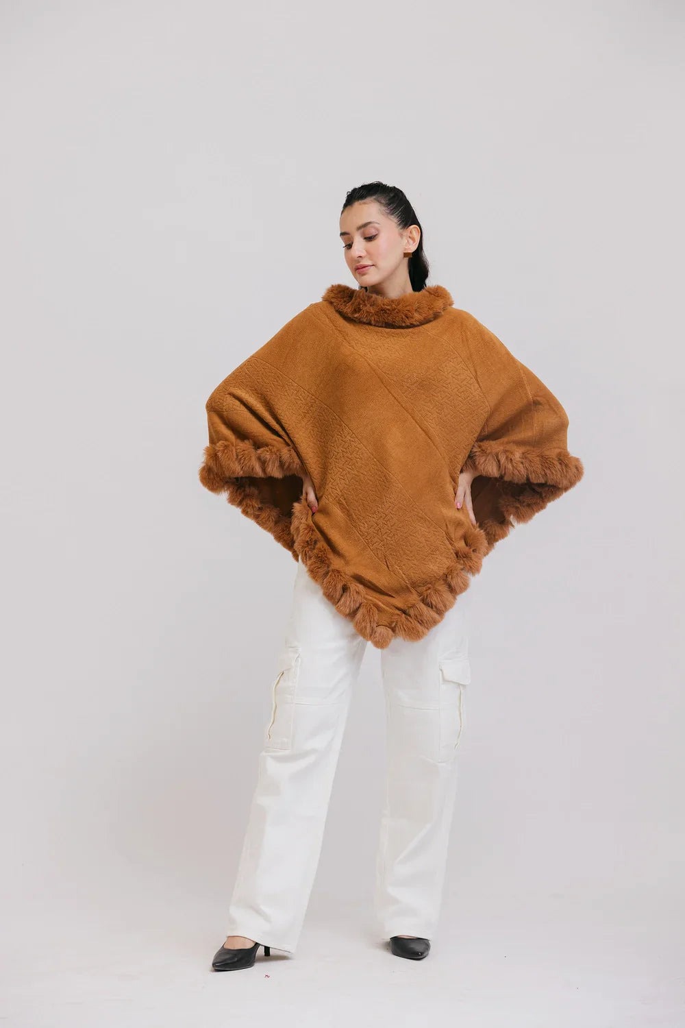 Picture of Ellena - Faux Fur Pullover Poncho - Available at Raja Sahib