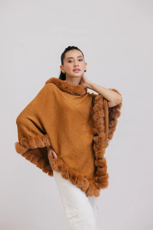 Picture of Ellena - Faux Fur Pullover Poncho - Available at Raja Sahib