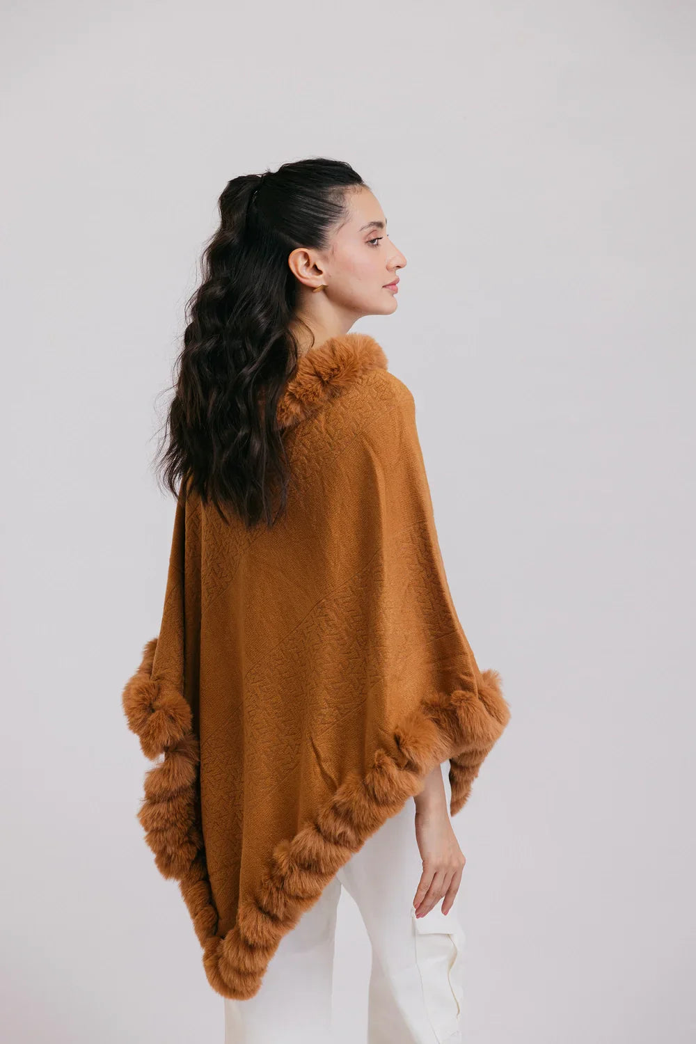 Picture of Ellena - Faux Fur Pullover Poncho - Available at Raja Sahib