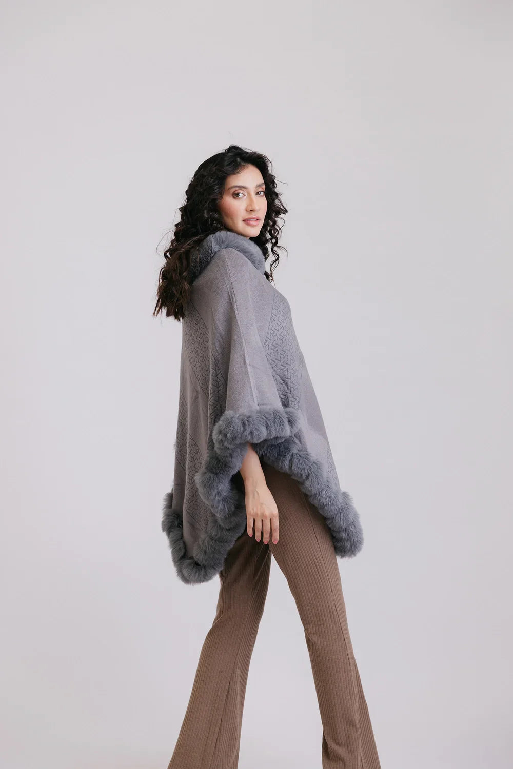 Picture of Ellena - Faux Fur Pullover Poncho - Available at Raja Sahib