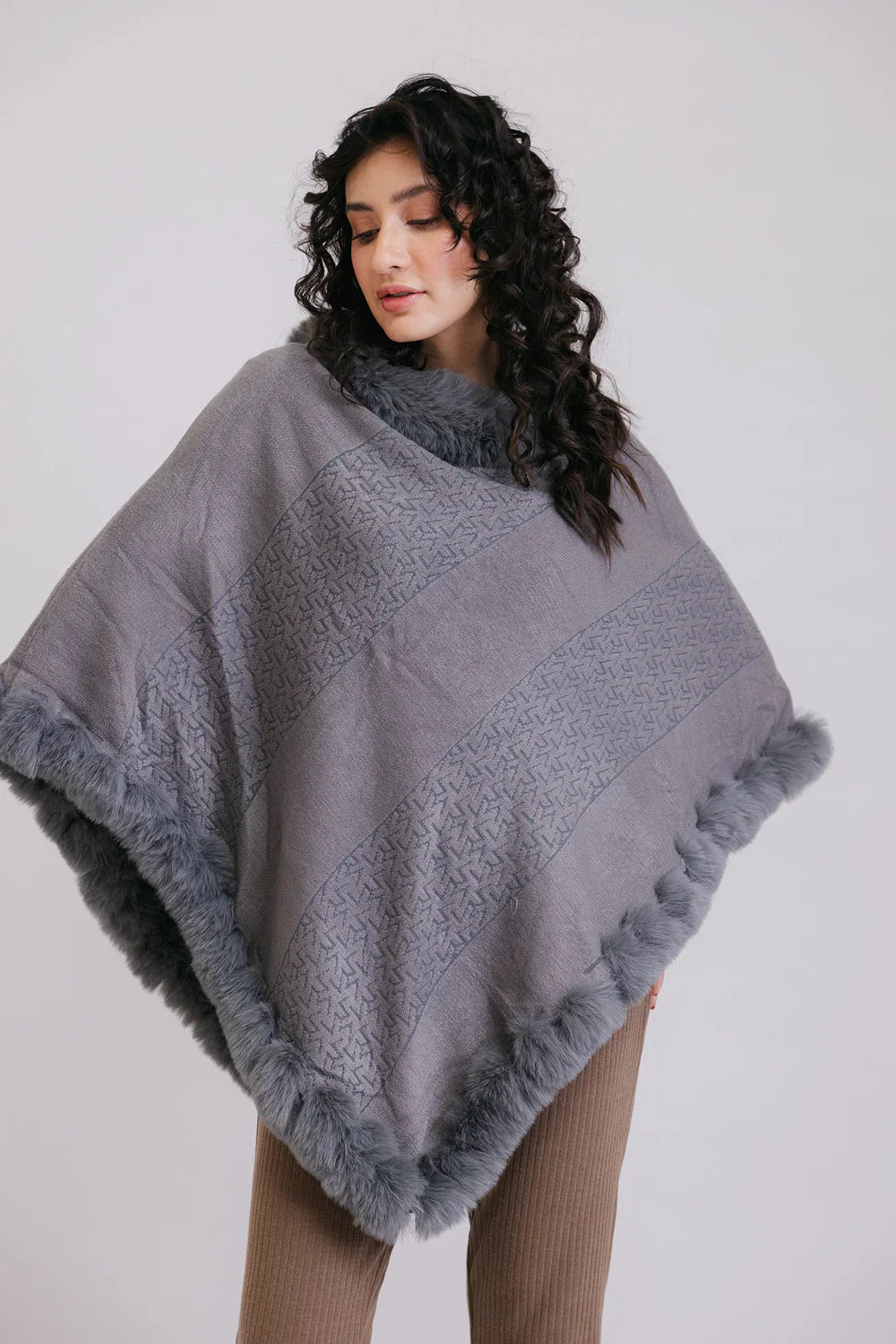 Picture of Ellena - Faux Fur Pullover Poncho - Available at Raja Sahib