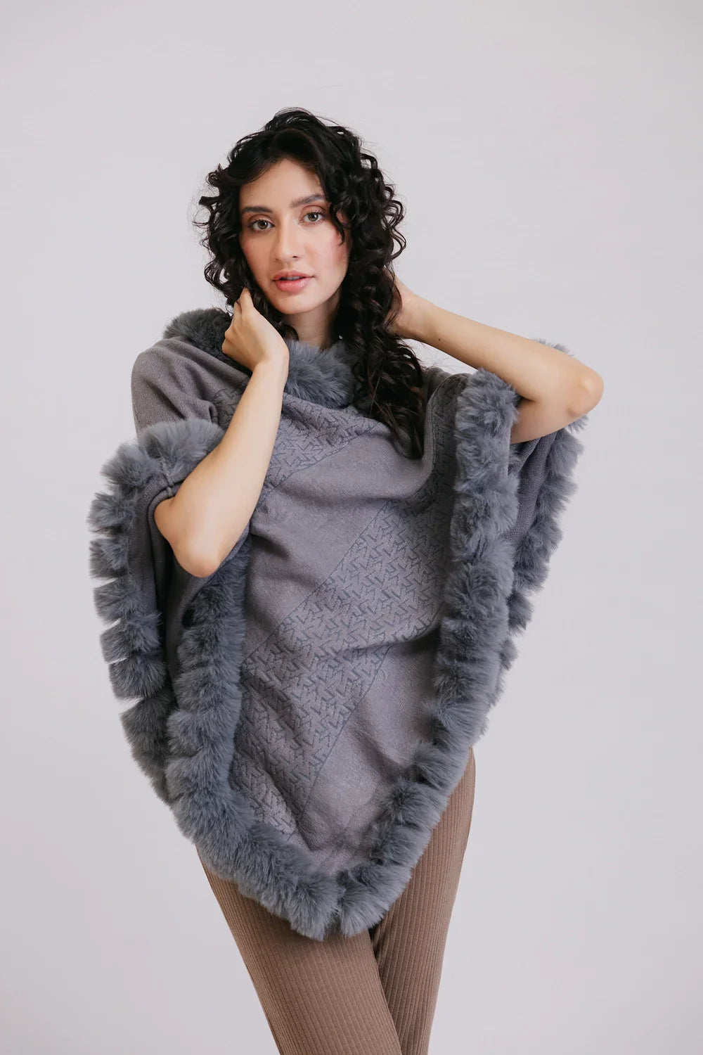 Picture of Ellena - Faux Fur Pullover Poncho - Available at Raja Sahib