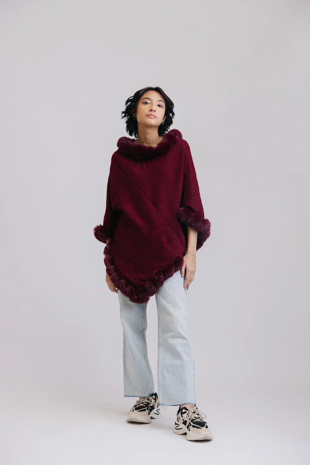 Picture of Ellena - Faux Fur Pullover Poncho - Available at Raja Sahib