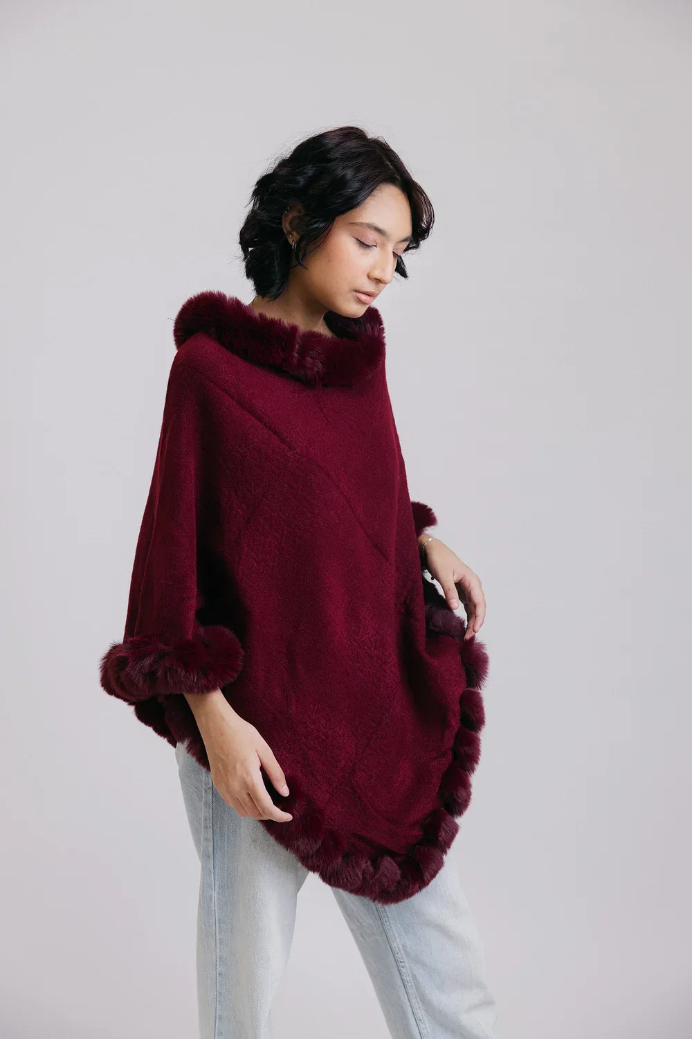 Picture of Ellena - Faux Fur Pullover Poncho - Available at Raja Sahib