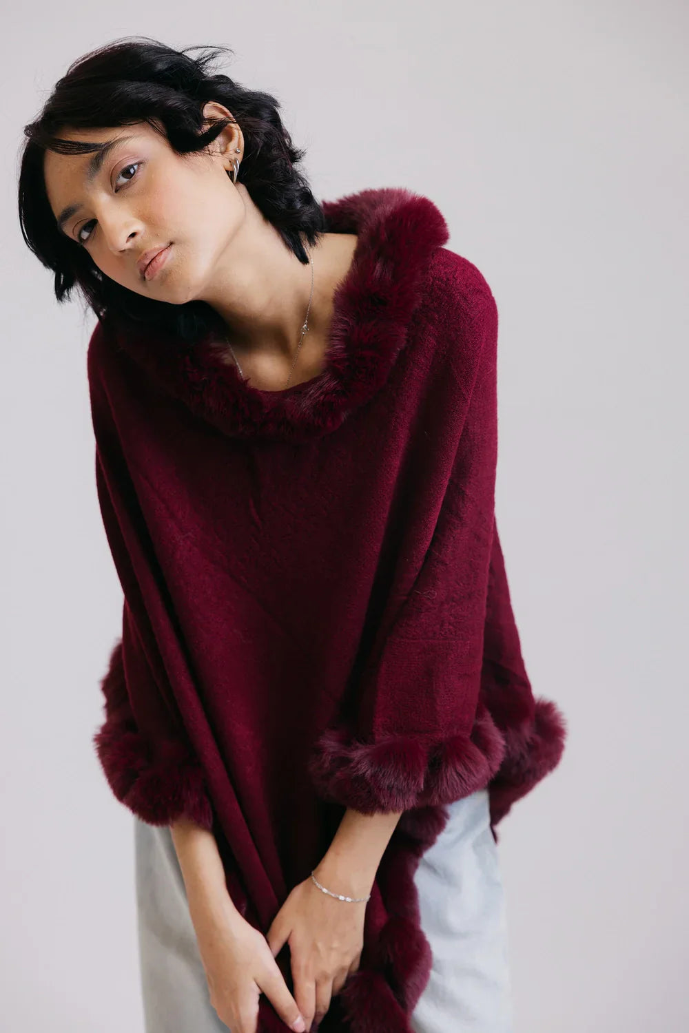 Picture of Ellena - Faux Fur Pullover Poncho - Available at Raja Sahib