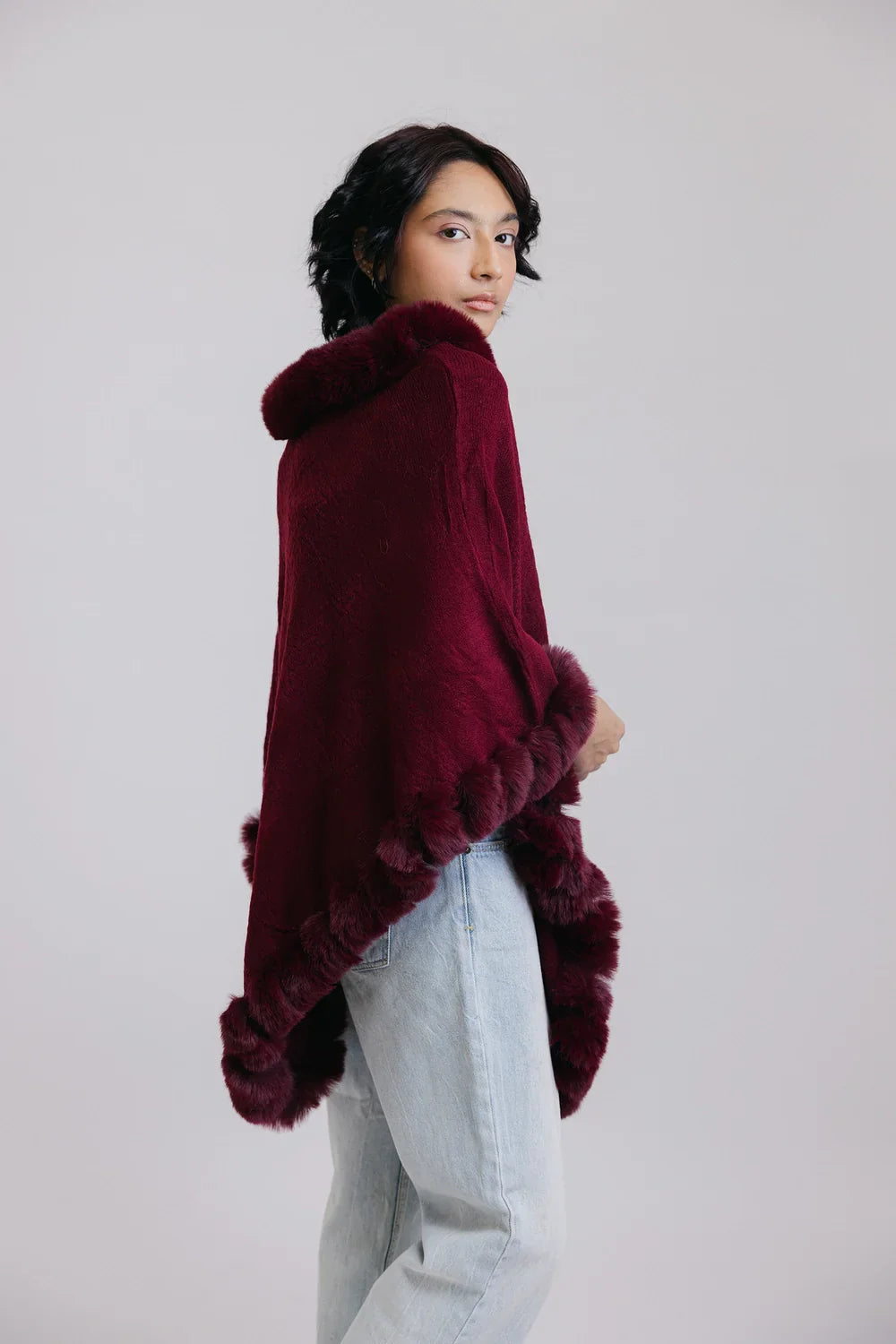 Picture of Ellena - Faux Fur Pullover Poncho - Available at Raja Sahib