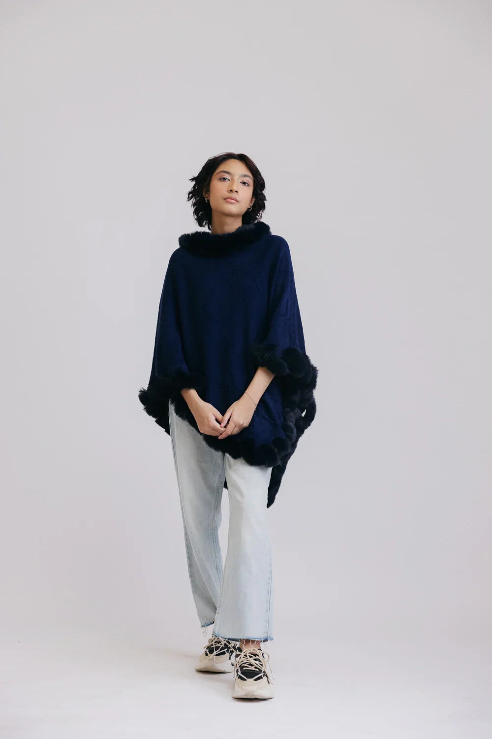 Picture of Ellena - Faux Fur Pullover Poncho - Available at Raja Sahib
