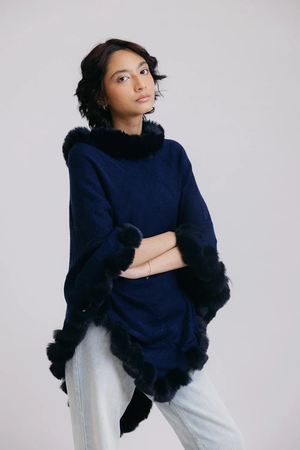 Picture of Ellena - Faux Fur Pullover Poncho - Available at Raja Sahib