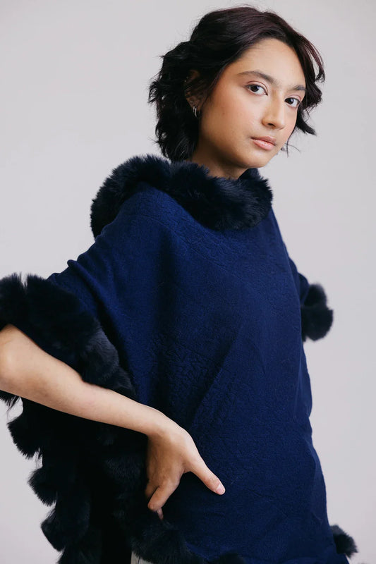 Picture of Ellena - Faux Fur Pullover Poncho - Available at Raja Sahib