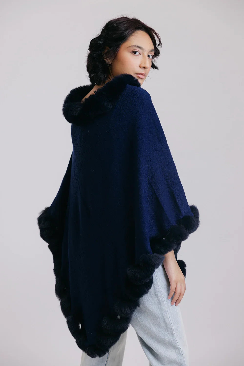 Picture of Ellena - Faux Fur Pullover Poncho - Available at Raja Sahib