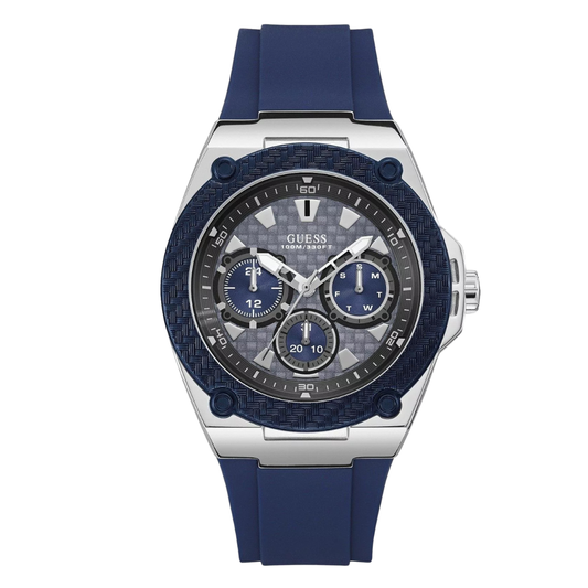 Guess Legacy Blue Silicone Strap Grey Dial Quartz Watch for Gents - W1049G1