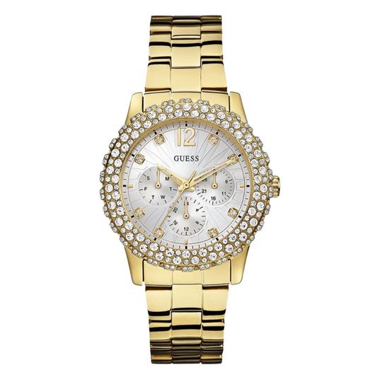 Guess Dazzler Gold Stainless Steel Silver Dial Quartz Watch for Ladies - W0335L2