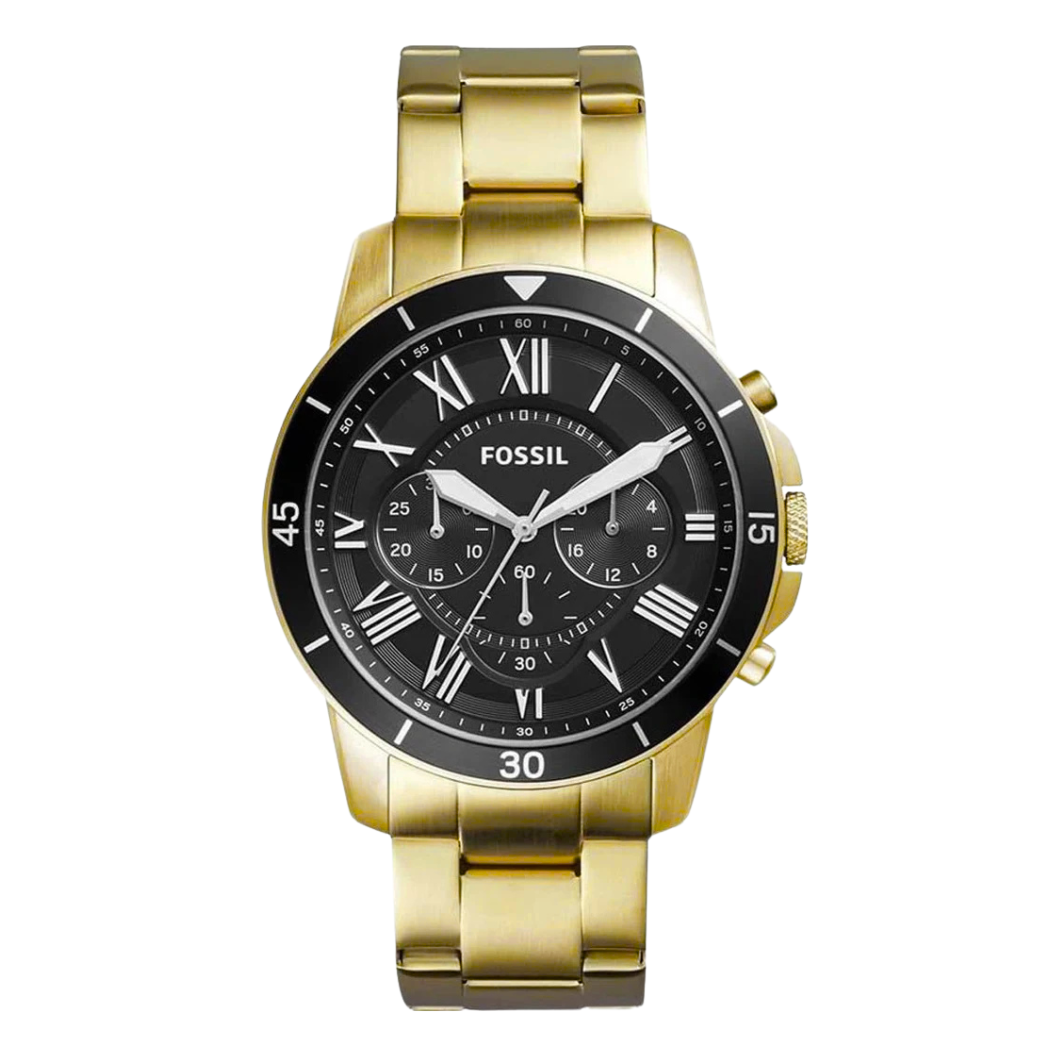 Picture of Fossil Grant Gold Stainless Steel Black Dial Chronograph Quartz Watch for Gents - FS5267 - Available at Raja Sahib