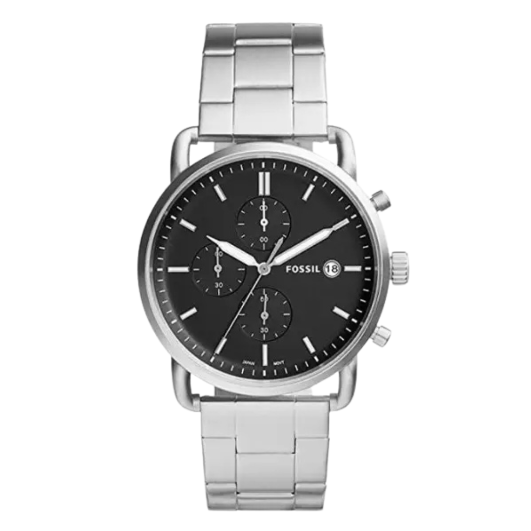 Picture of Fossil Commuter Silver Stainless Steel Black Dial Chronograph Quartz Watch for Gents - FS5399 - Available at Raja Sahib