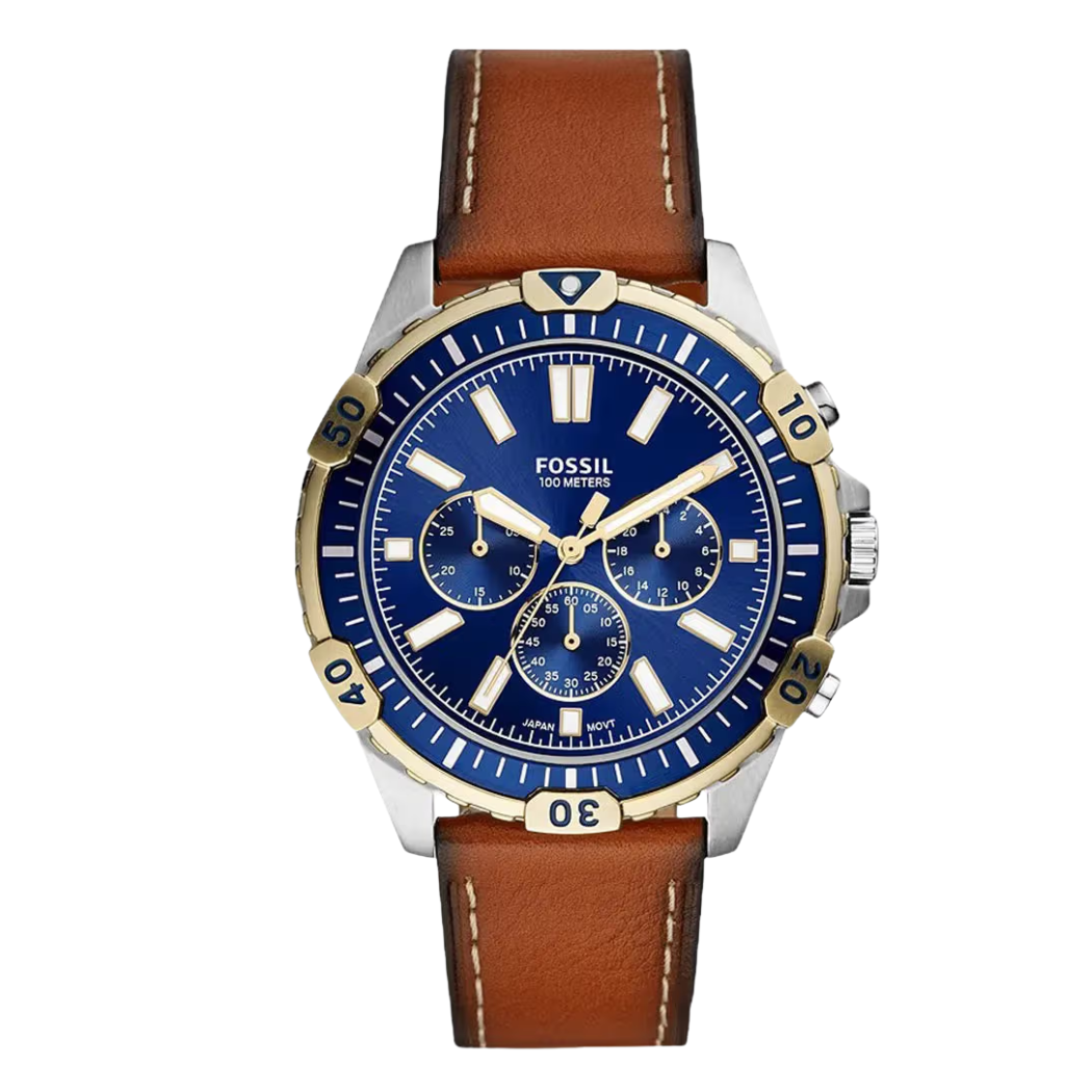Picture of Fossil Garrett Brown Leather Strap Blue Dial Chronograph Quartz Watch for Gents - FS5625 - Available at Raja Sahib